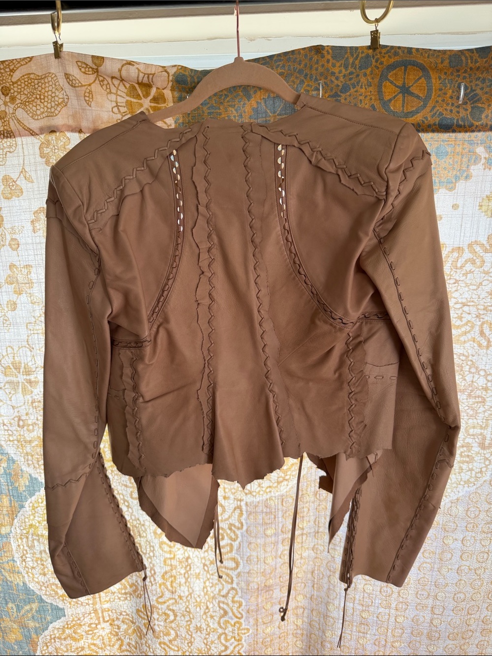Incredible Roberto Cavalli Taupe nude  buttery Leather lace-up patched Jacket 44 - Picture 7 of 7